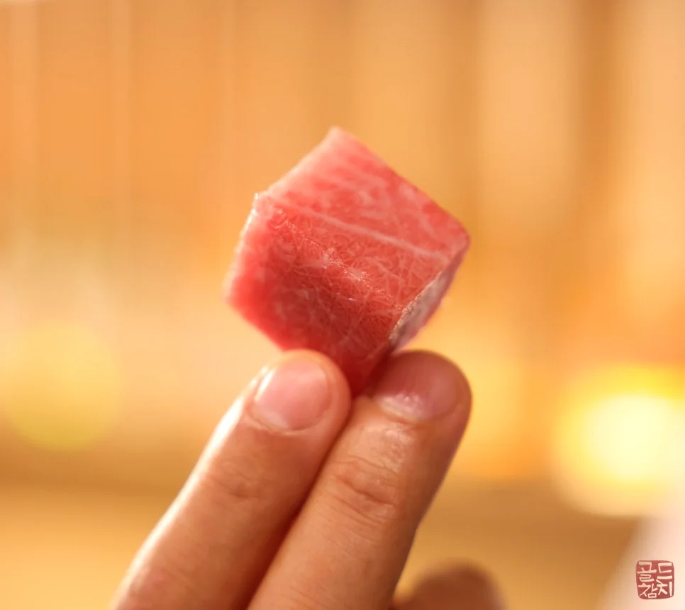 Gangnam Gold Tuna premium tuna sashimi slice, thick cut, rich texture