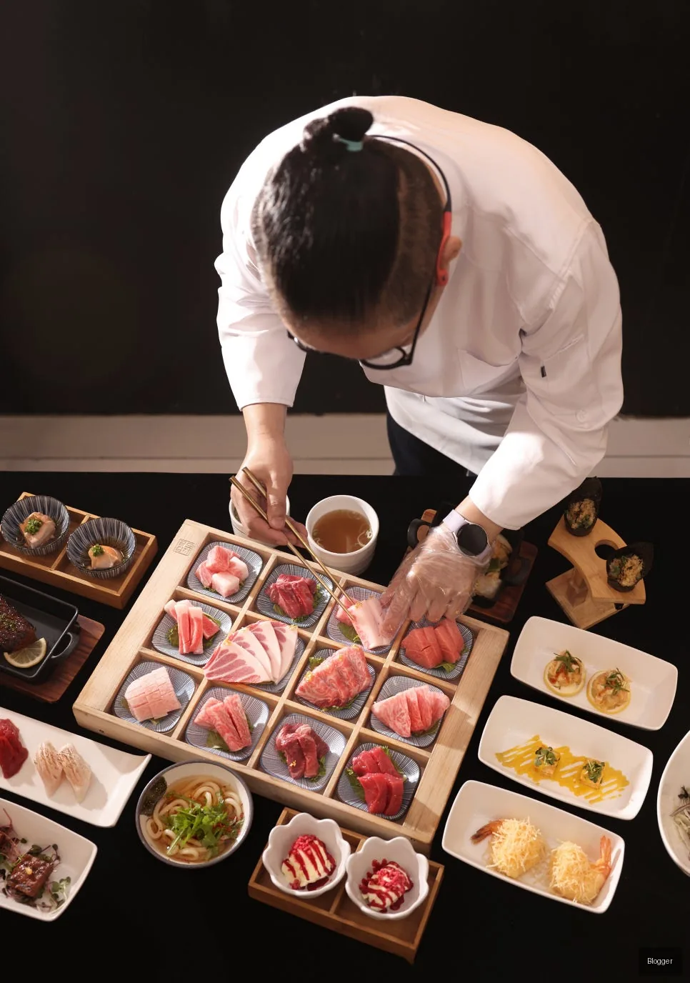 Gold Tuna tuna sashimi exquisite plating, meticulous presentation