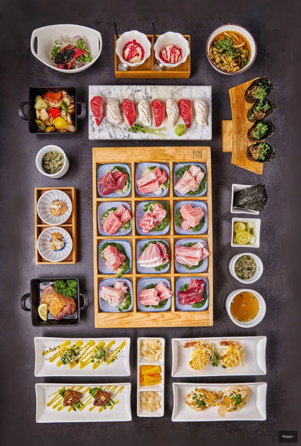 Gold Tuna 15-course omakase, premium tuna sashimi platter, full meal