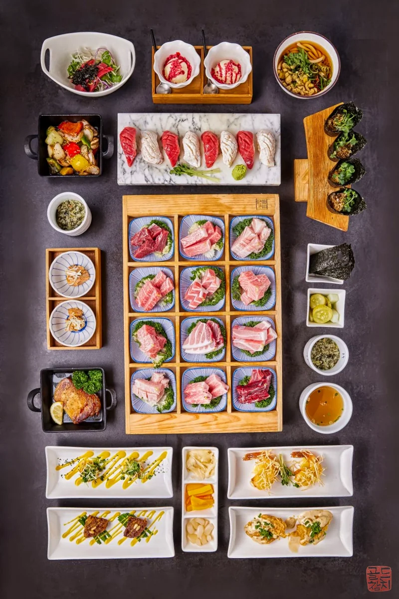 Bangyi-dong Gold Tuna 15-course tuna omakase full table setting