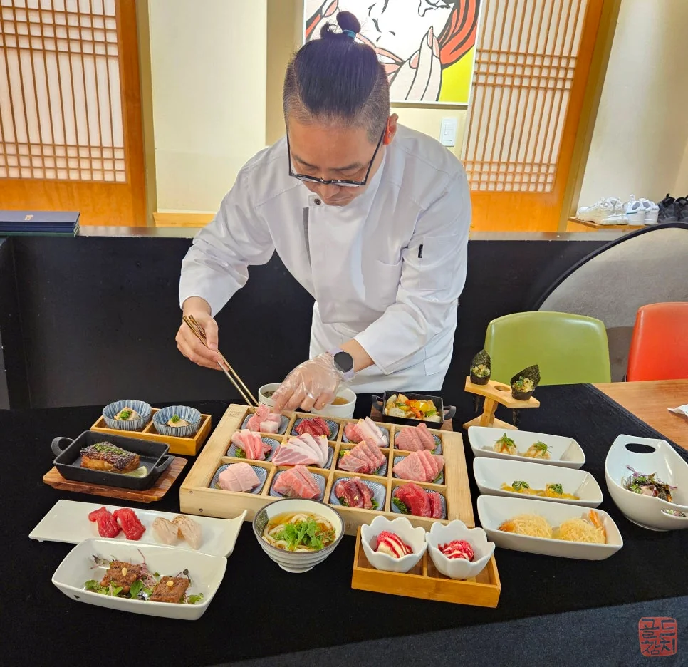 Bangyi-dong Gold Tuna chef preparing artistic tuna dish, exquisite plating