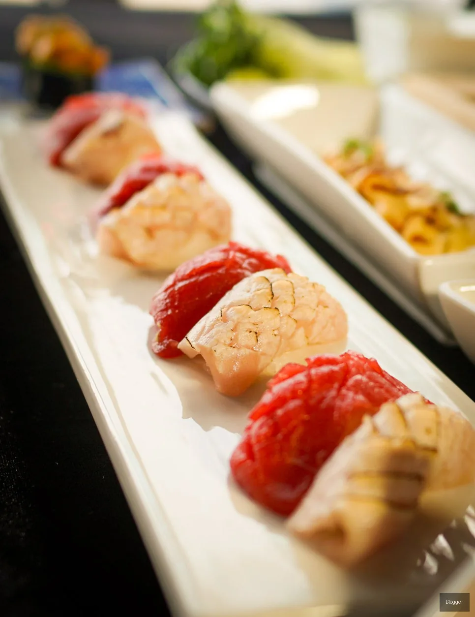 Two types of premium tuna sushi, part of the 15-course tuna omakase
