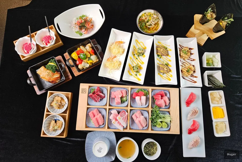 Beautifully presented premium tuna omakase table setting for two at Goldtuna.