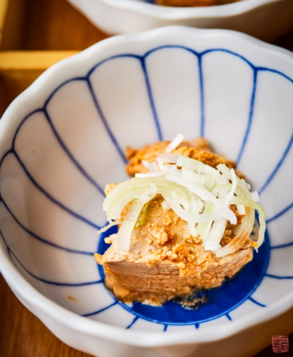 Gold Tuna 15-course omakase, ankimo (monkfish liver) dish