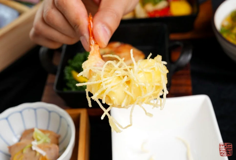 Gold Tuna course meal, cream shrimp dish, special menu item