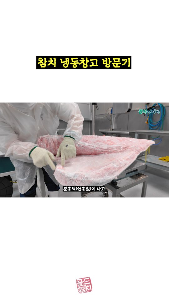 이곳이 통참치를 매장에서 사용할 수 있도록 재단하는 곳이에요. 보시는 것이 참치 몸통의 1/4에 해당하는 뱃살의 반쪽이랍니다.